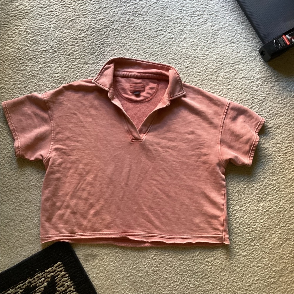 American Eagle Outfitters Coral Polo Short Sleeve Crop Shirt